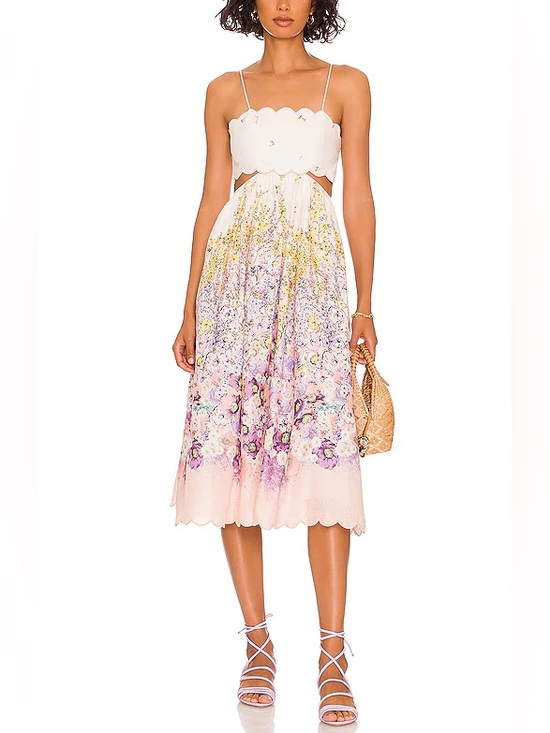 Zimmermann Dresses & Skirts - NWT Zimmerman Jude Scallop Midi Dress in Peach Gradient Floral - Size 2